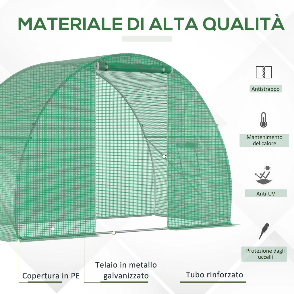 Serra Tunnel da Giardino ¨C Xylo ¨C Porta Avvolgibile, Finestre, PE Verde, Acciaio 1.5x3x2m