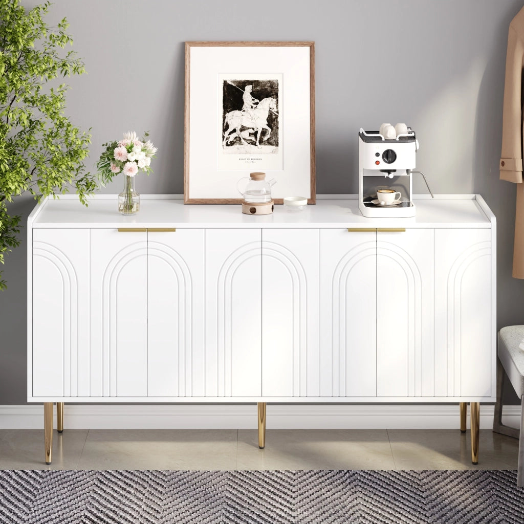 SIDEBOARD 140x38x75 cm MDF Bianco con 4 ante e ripiani regolabili