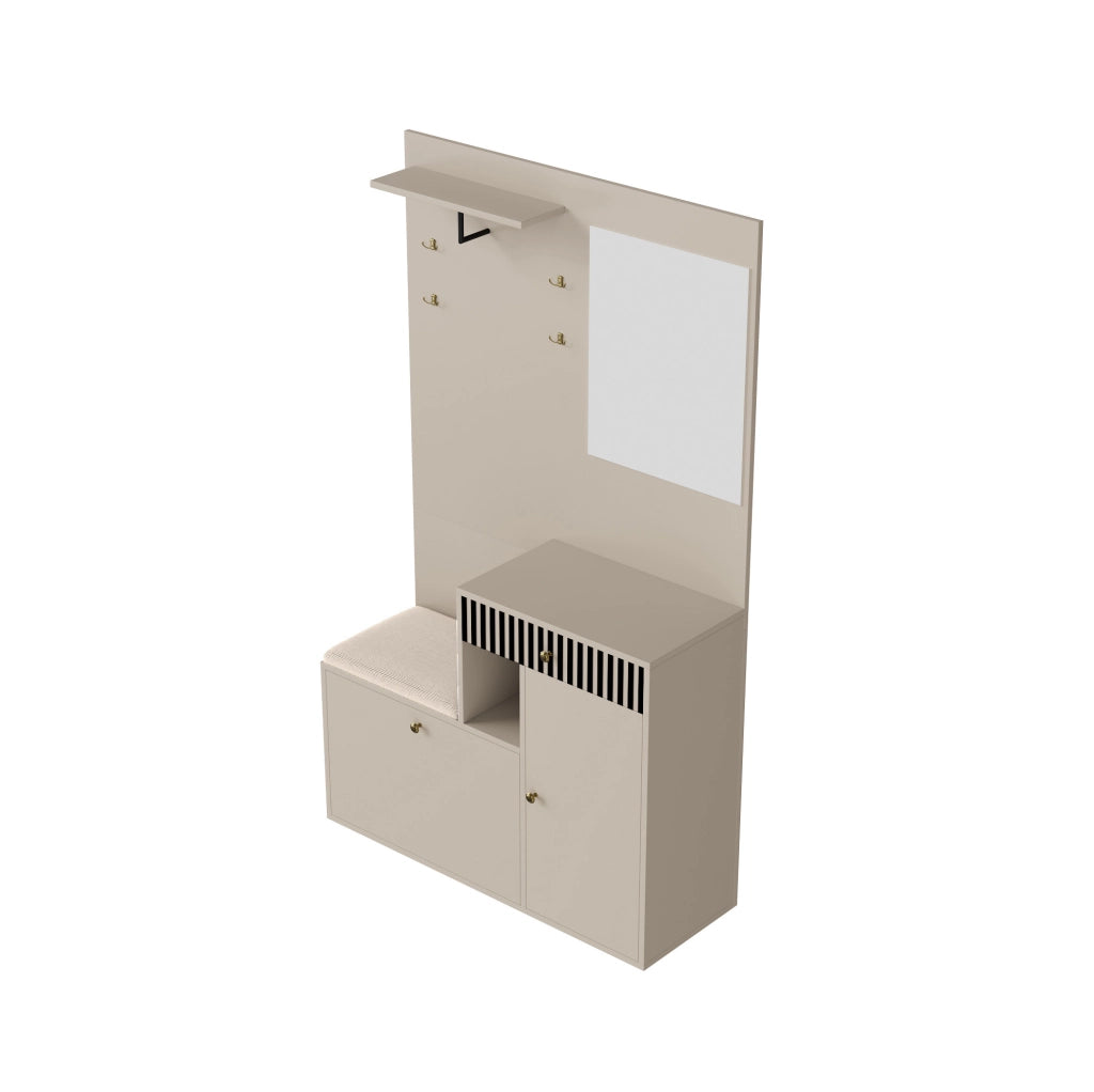 Mobile da ingresso 110x37x185.5 cm con specchio e seduta imbottita in MDF