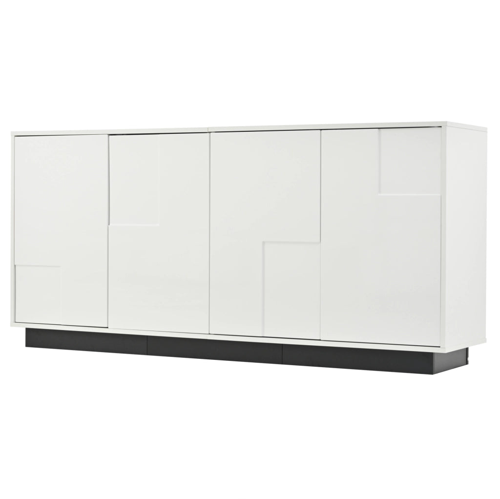 Sideboard da soggiorno 160x37x75;5 cm con 4 ante; bianco lucido e base nera