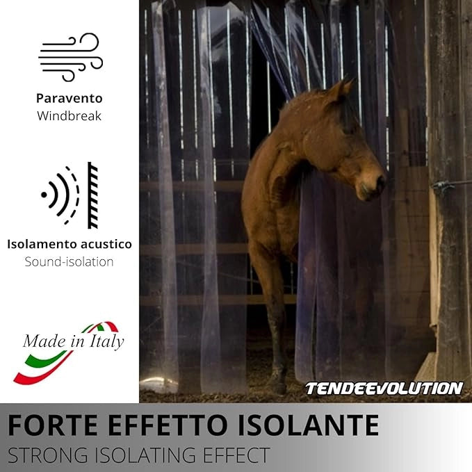 Porta Industriale a Strisce Flessibili in PVC Trasparente 2m x 4m | Ottimo Isolamento Termico | Profilo e Piastre in Acciaio Inox