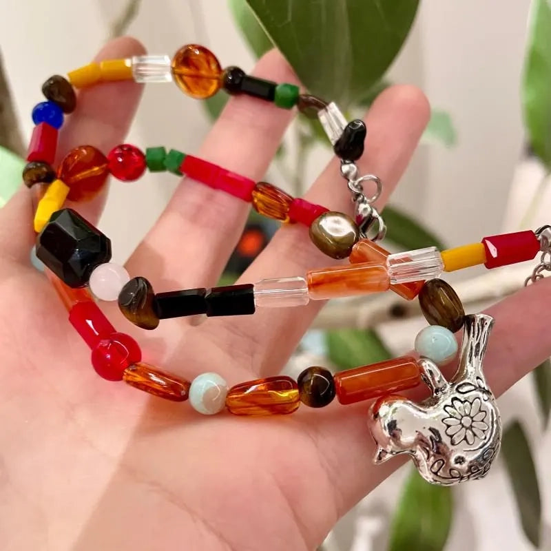 Collana fatta a mano con cristalli di giada colorati, regalo di Natale per donna, regalo di compleanno