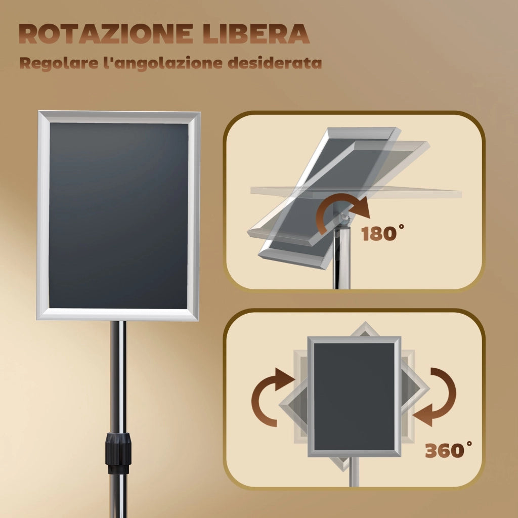 Espositore per Poster A3 Altezza e Inclinazione Regolabili Acciaio e Alluminio Argento