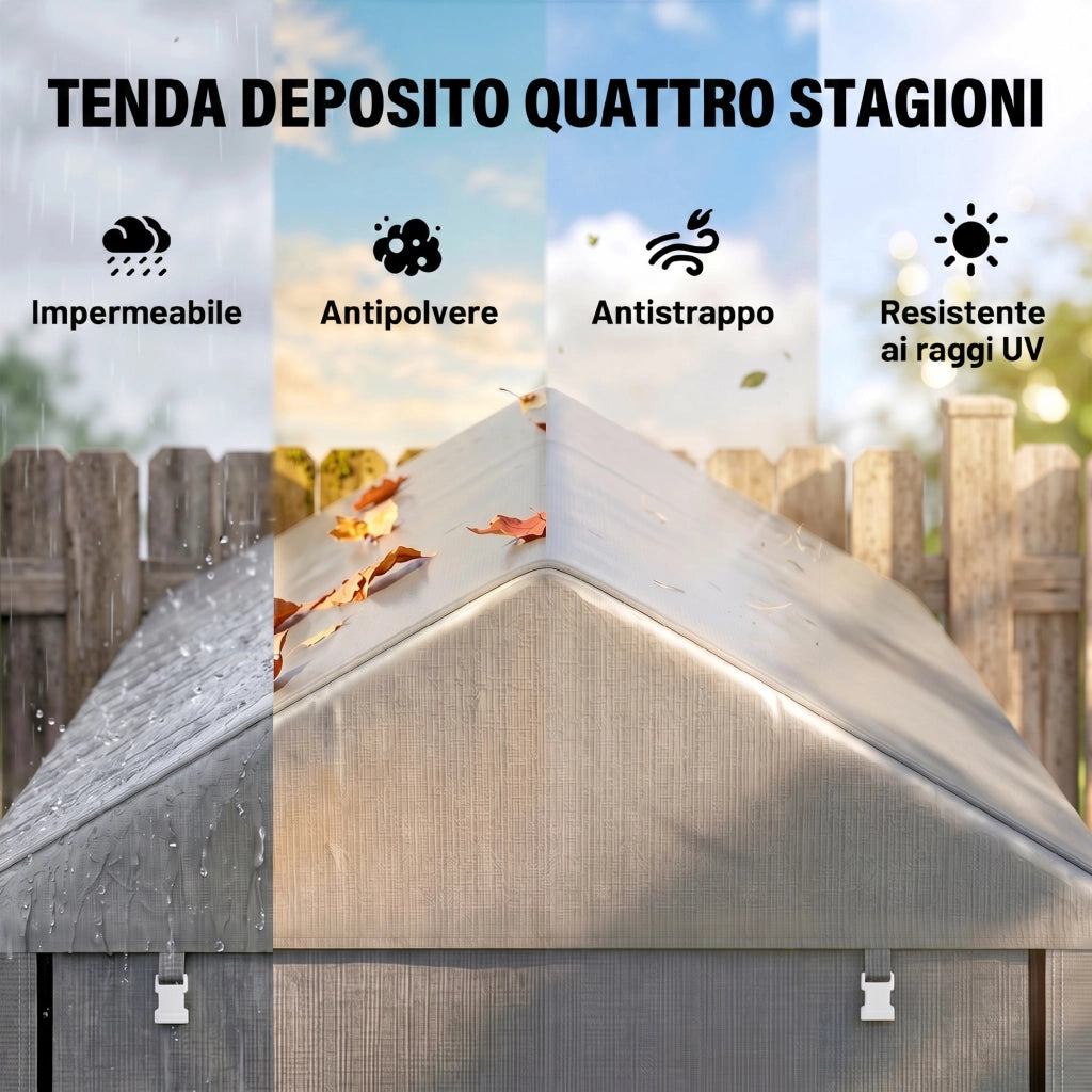 Capanno Attrezzi Tenda Garage con Copertura Anti UV e Telaio in Metallo, 120x179x165cm, Grigio Chiaro