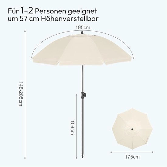 Ombrellone a strisce φ135/155/175 cm con inclinazione regolabile UPF 50+ - Adattabile per spiaggia, giardino e piscina