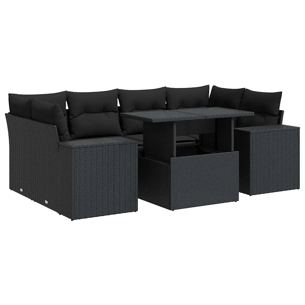 Set Divani da Giardino con Cuscini 7pz Nero Polyrattan 3326746