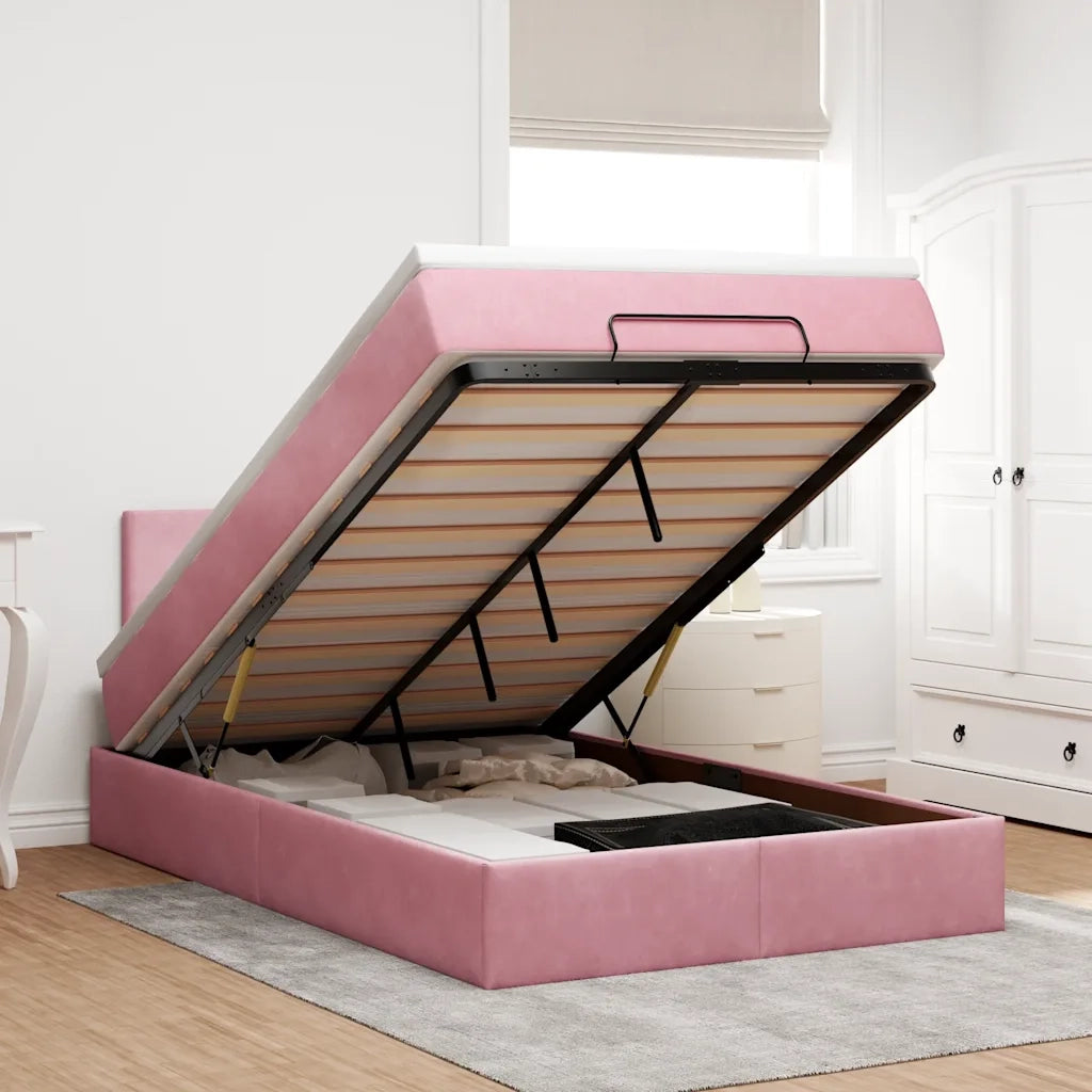 Pouf Letto con Materasso e LED Rosa 120x190cm in Velluto 3312541