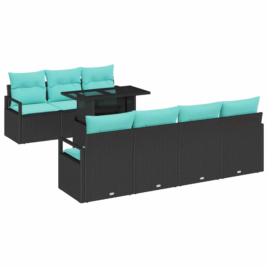 Set Divano da Giardino con cuscino 8 pcs Nero e Blu polyrattan 3348772
