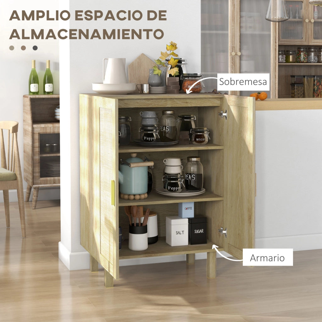 Credenza Boho con Ante a Griglia e Ripiani Regolabili ¨C Xylo ¨C Legno Naturale 73x41x102 cm