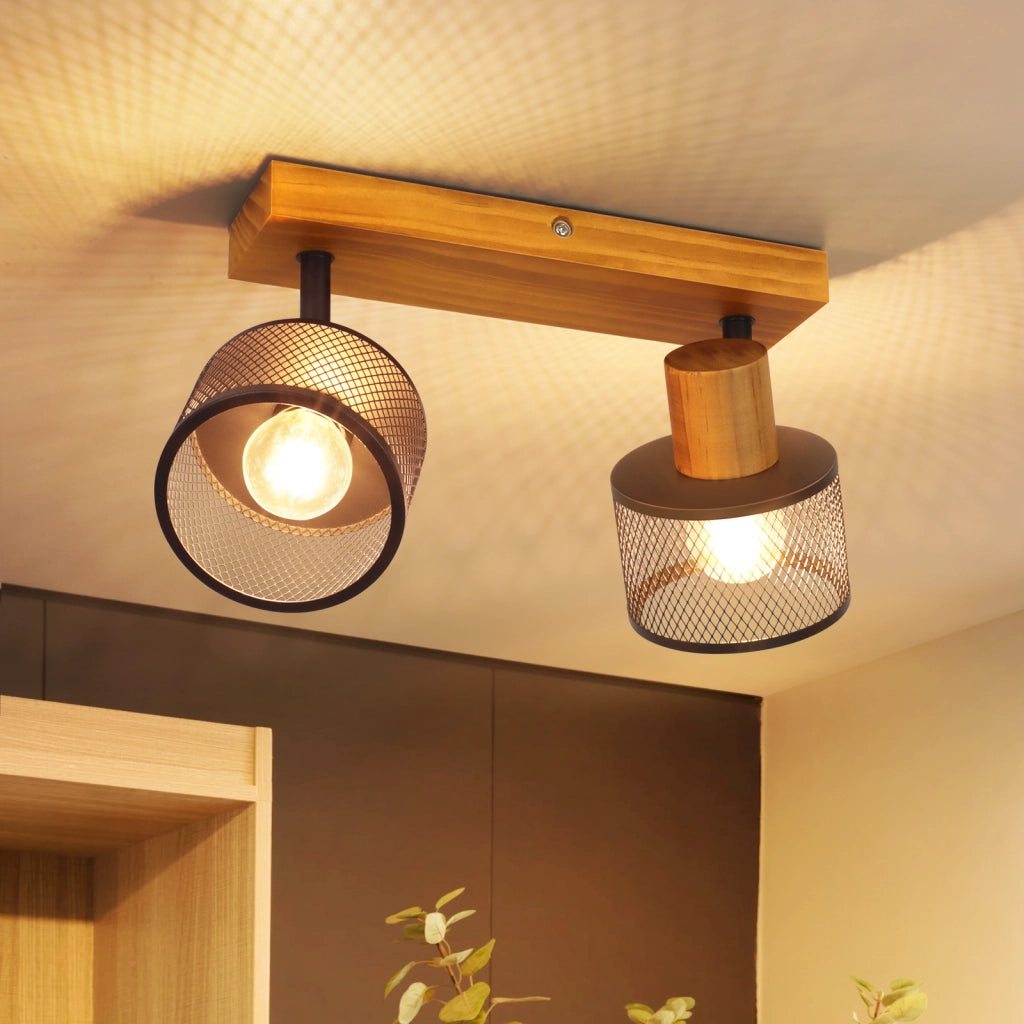 ZMH Faretto da soffitto nero 2 luci E14 stile industriale vintage in metallo ideale per soggiorno lampadine non incluse