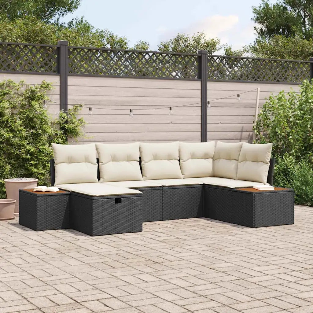 Set Divano da Giardino con cuscino 6 pcs Nero polyrattan