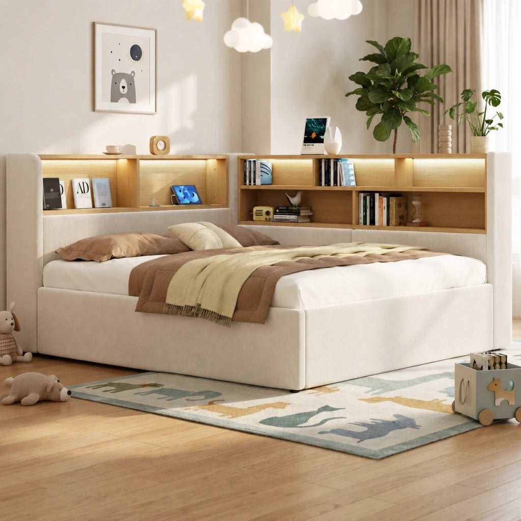 letto imbottito velluto beige 140 x 200 cm