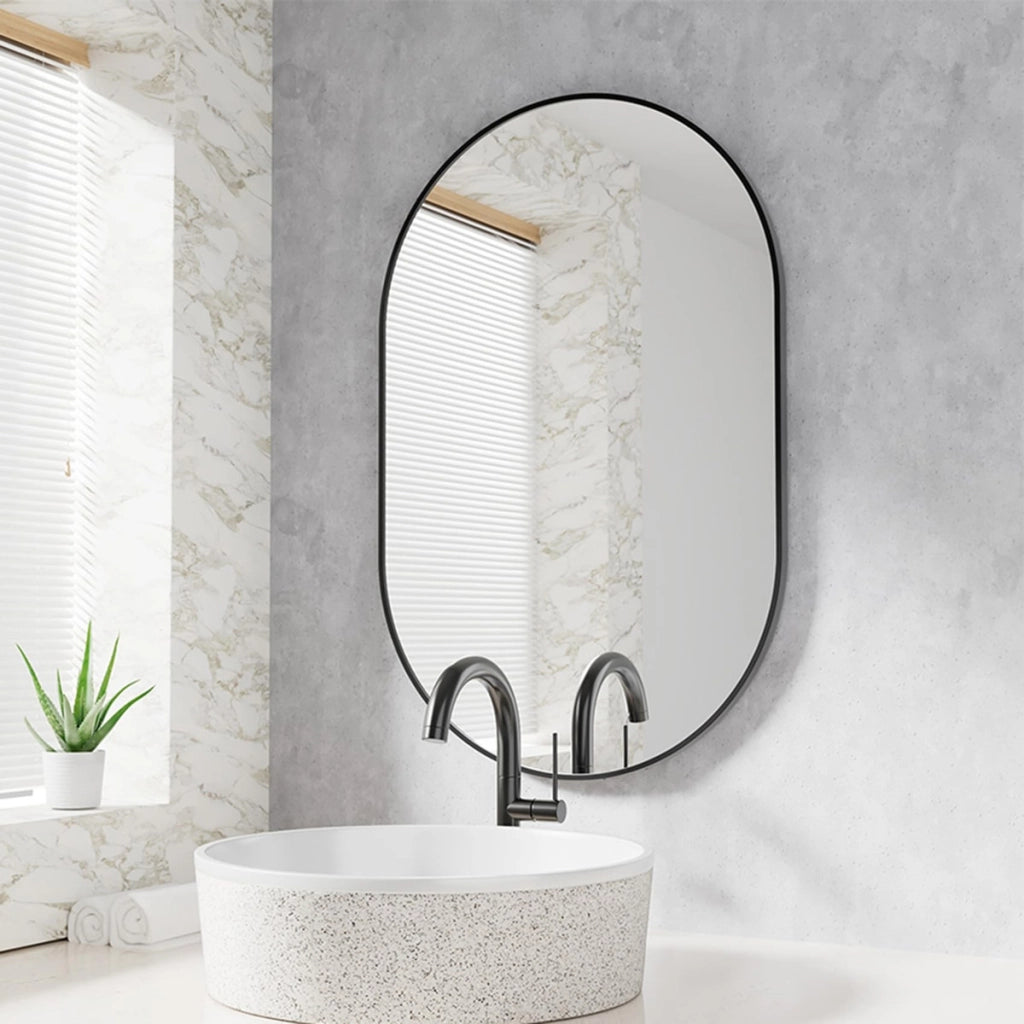 Specchio ovale industriale Loft con cornice nera 100x50 cm