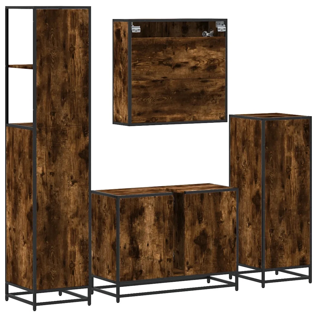 Set Mobili da Bagno 4 pz Rovere Fumo in Legno Multistrato 3301262