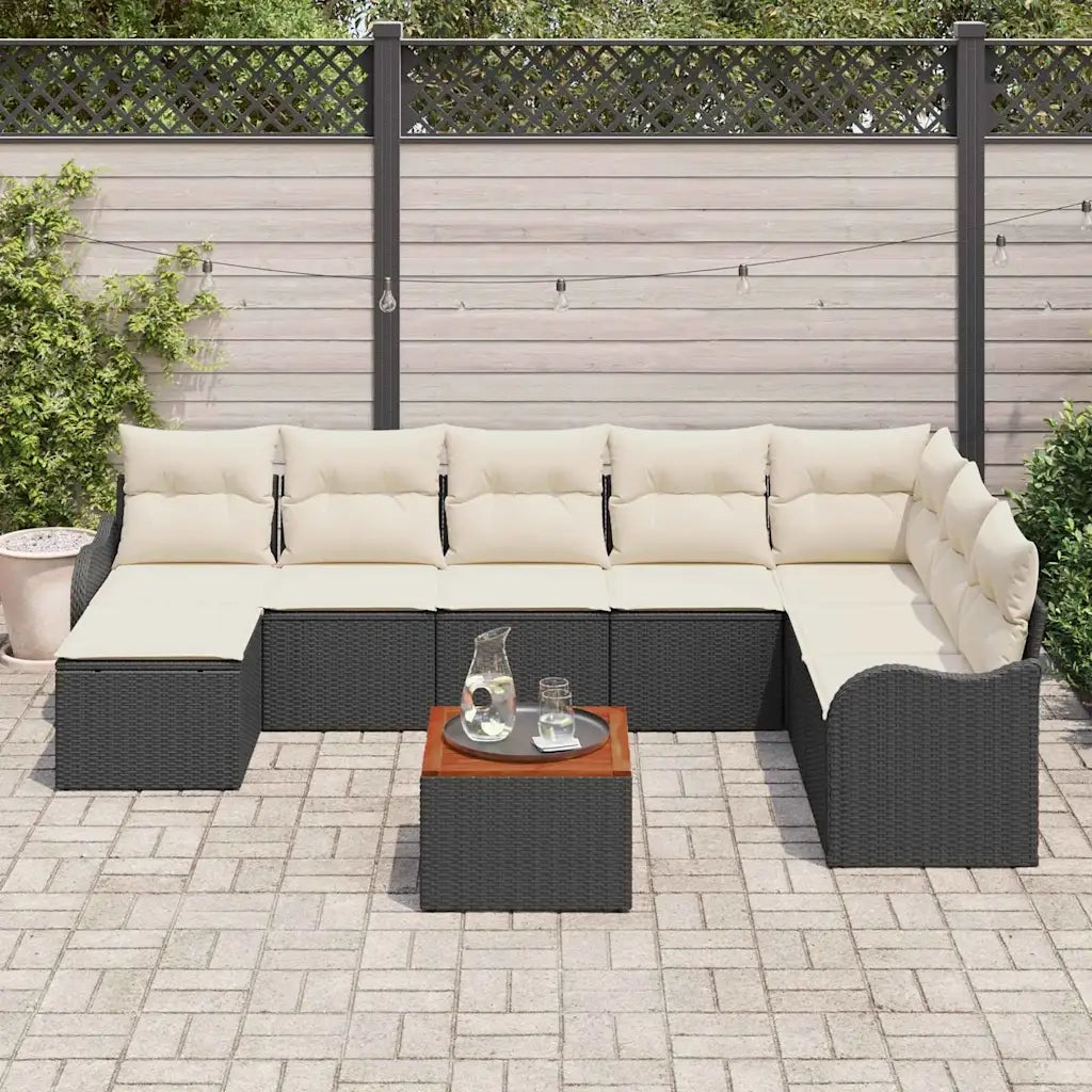Set Divano da Giardino con cuscino 9 pcs Nero polyrattan