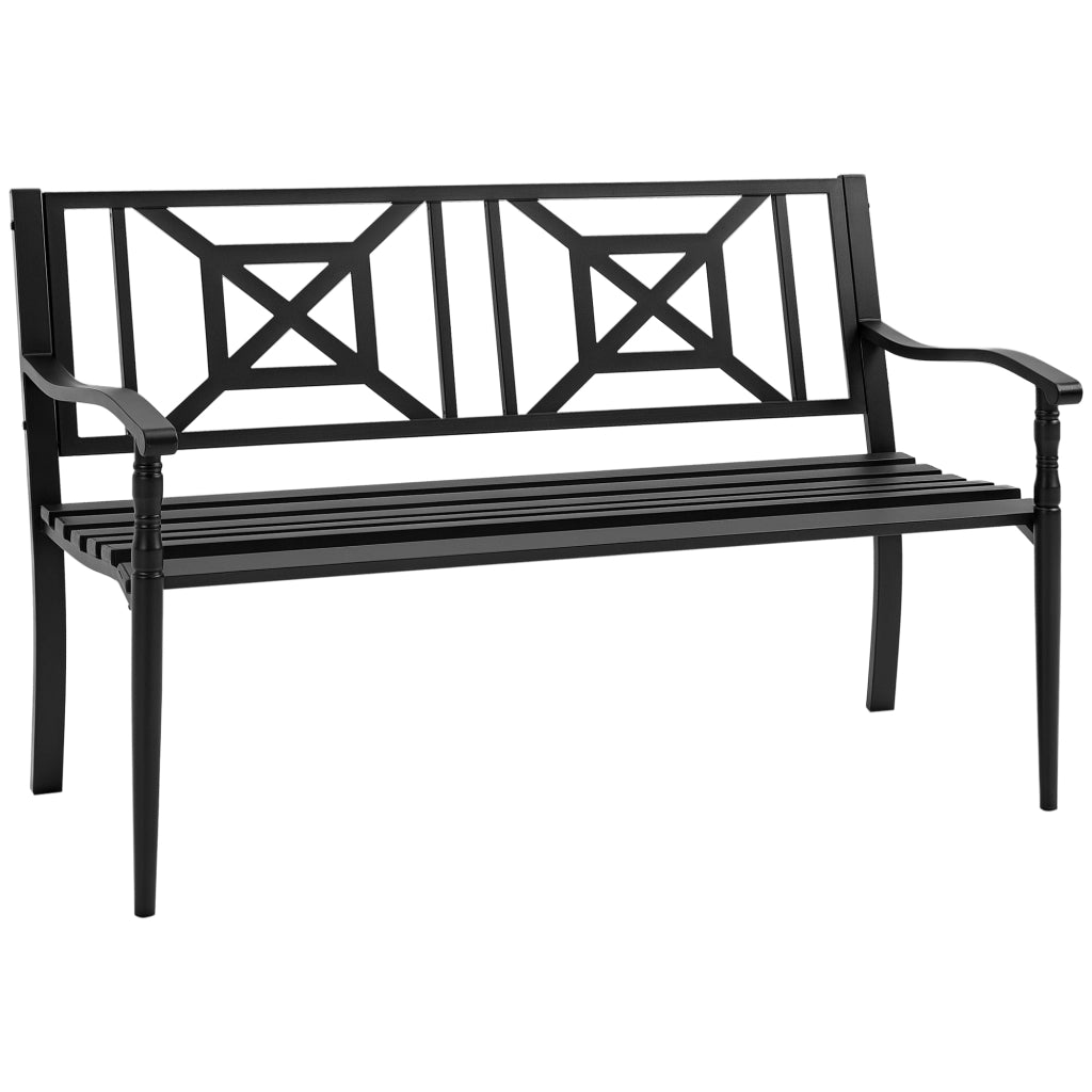 Panchina da Giardino 2 Posti ¨C Xylo ¨C Acciaio Nero con Braccioli 128x62,5x81,5 cm