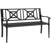 Panchina da Giardino 2 Posti ¨C Xylo ¨C Acciaio Nero con Braccioli 128x62,5x81,5 cm