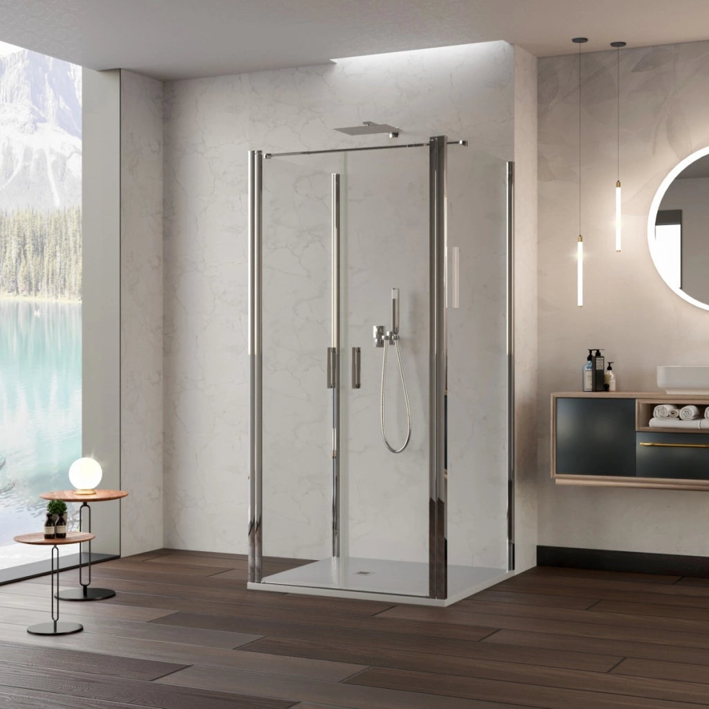 Box doccia saloon tre lati senza profili trasparente 6mm h195 dobla, misura 80x100x80