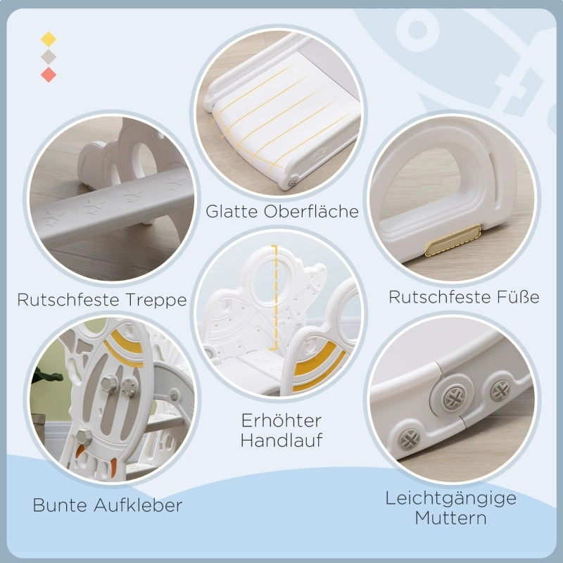 Scivolo per bambini da 1,5 a 3 anni, design a razzo, set di adesivi, grigio, 157 x 46,5 x 80 cm