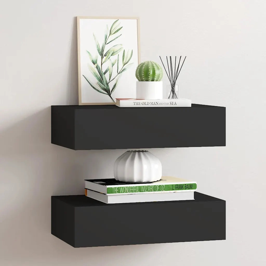 Scaffali con Cassetti da Parete 2 pz Neri 40x23,5x10 cm MDF 330244