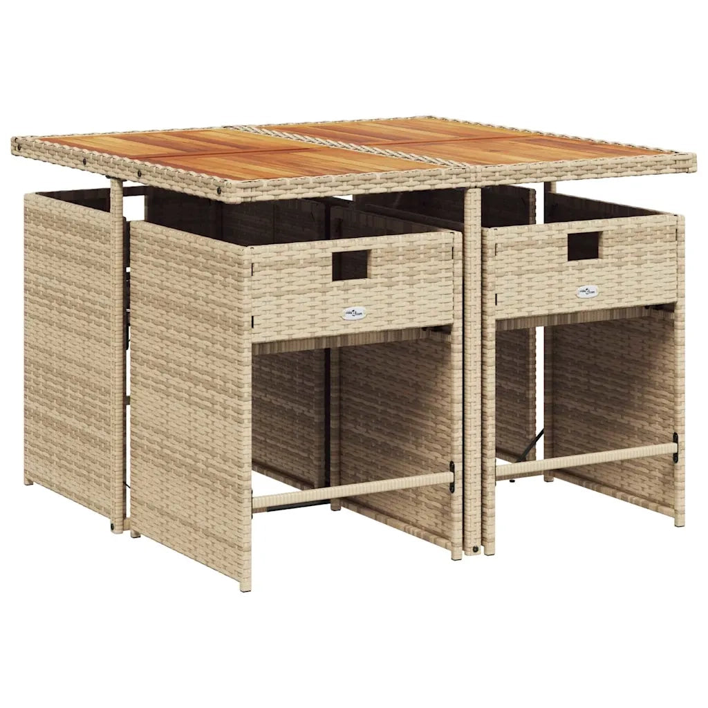 Set da Pranzo da Giardino 5 pz | Set Salotto da Giardino con Cuscini Beige in Polyrattan