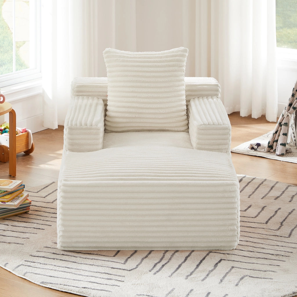 Chaise longue con funzione letto e seduta imbottita per soggiorno e ufficio in velluto a coste - beige
