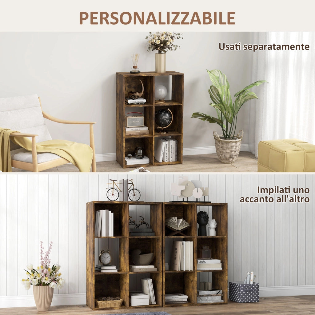 Libreria a Cubi Design Rustico 61,5x29,5x91,5 cm Rivestimento in Melamina Marrone Rustico