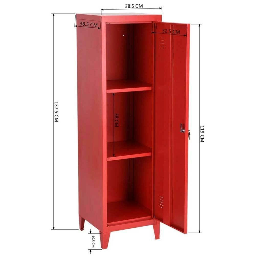 Armadietto Spogliatoio in Metallo con Chiave 1 Anta 3 Scomparti 138x38,5x38,5 Rosso