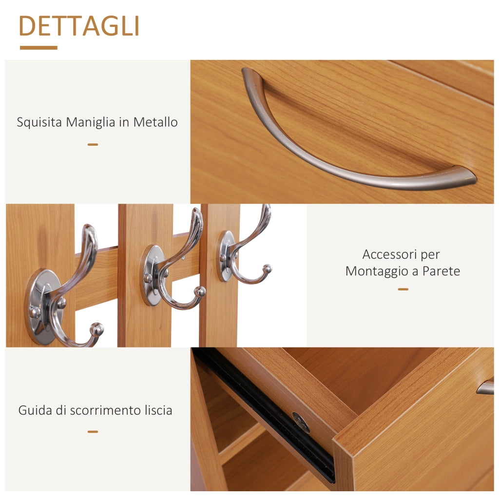 Set Mobili Ingresso Moderno con Scarpiera e Specchio, Appendiabiti da Ingresso con 6 Ganci, 2 Ripiani Regolabili e Cassetti in Legno per Corridoio, 90x24x166 cm, Legno
