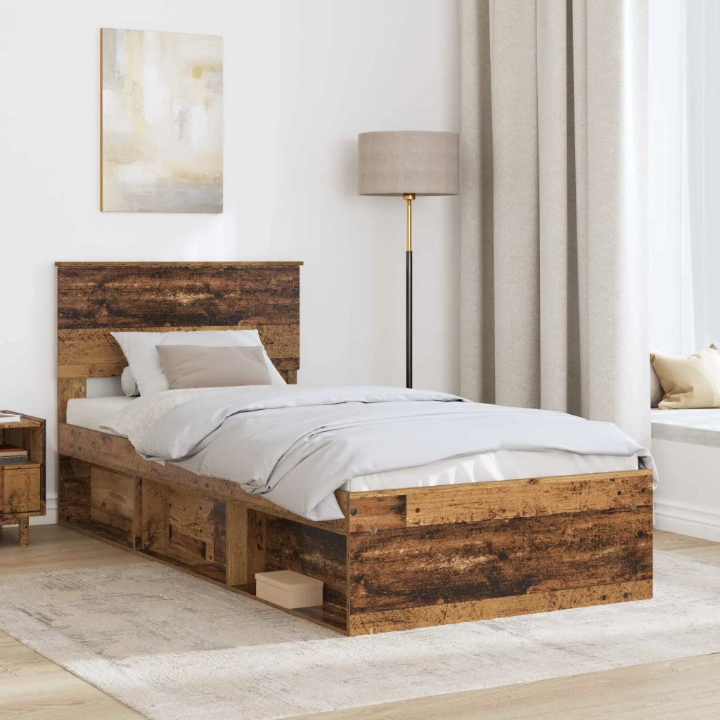 Letto singolo | Letto per adulti | Struttura del letto con testiera Legno vecchio 100 x 200 cm