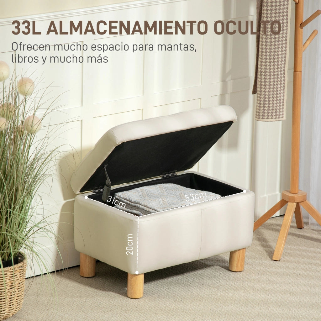 Pouf con contenitore ¨C zephmum ¨C crema, similpelle, 60x38x40 cm