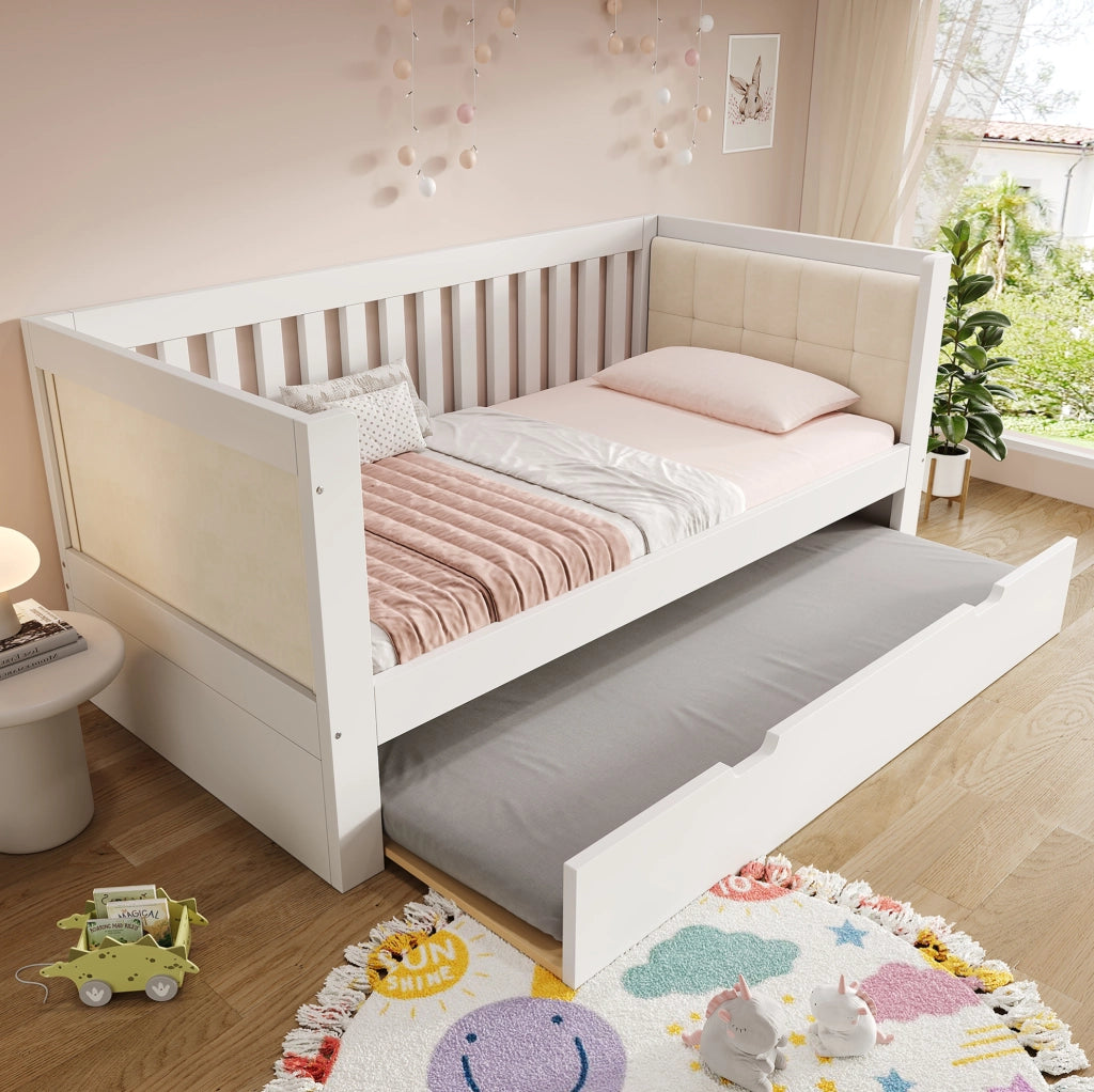 Letto da giorno con letto estraibile 90x200 cm; legno di pino bianco