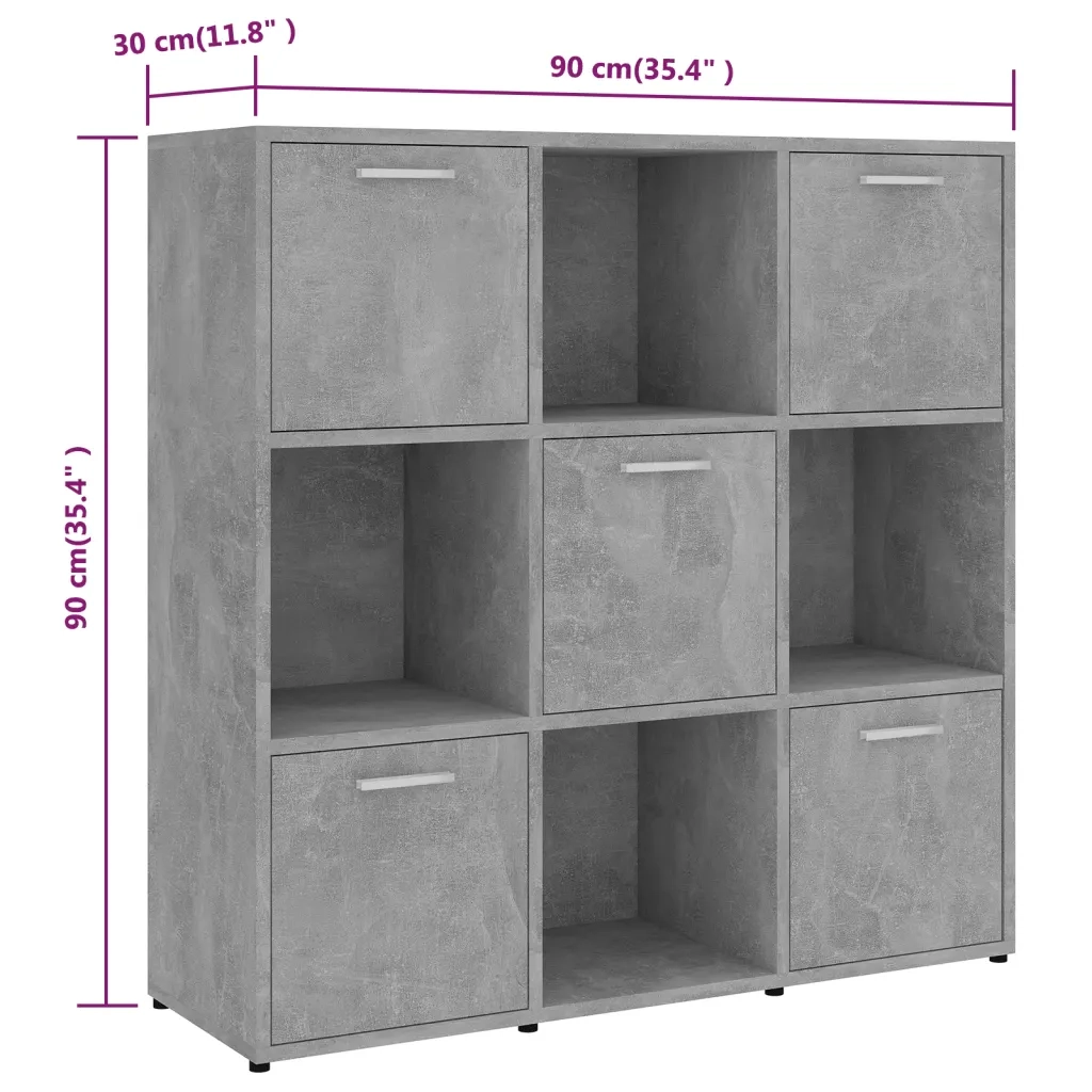 Libreria-Scaffale per Libri-Mobile di Stoccaggio Grigio Cemento 90x30x90 cm in Legno Multistrato