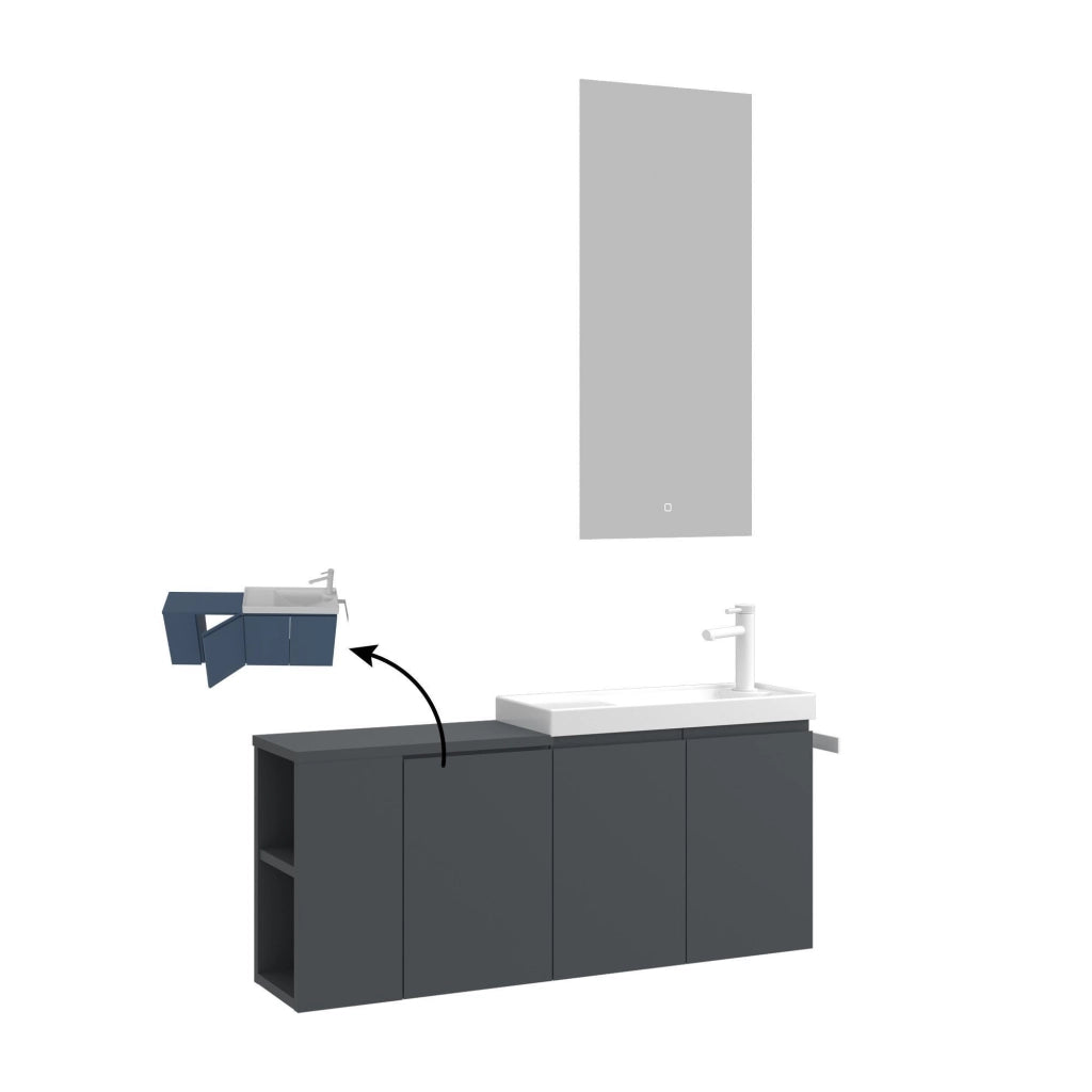 Set mobile lavabo con specchio (2 pezzi) "Ferla 110" - 40 x 22 x 45 cm - Antracite opaco