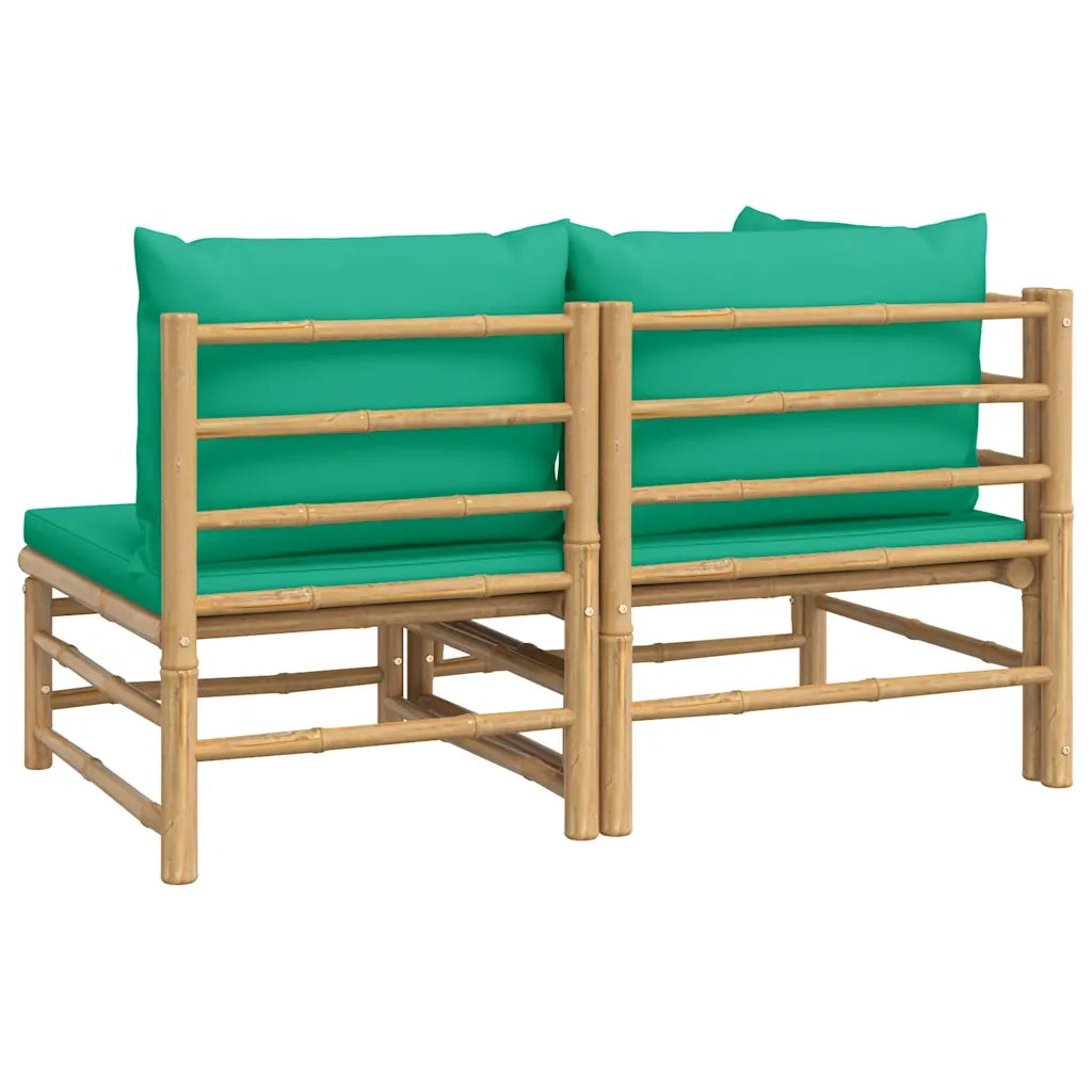 Set Salotto da Giardino 2pz | Set di Mobili da Esterno con Cuscini Verdi Bamb¨´