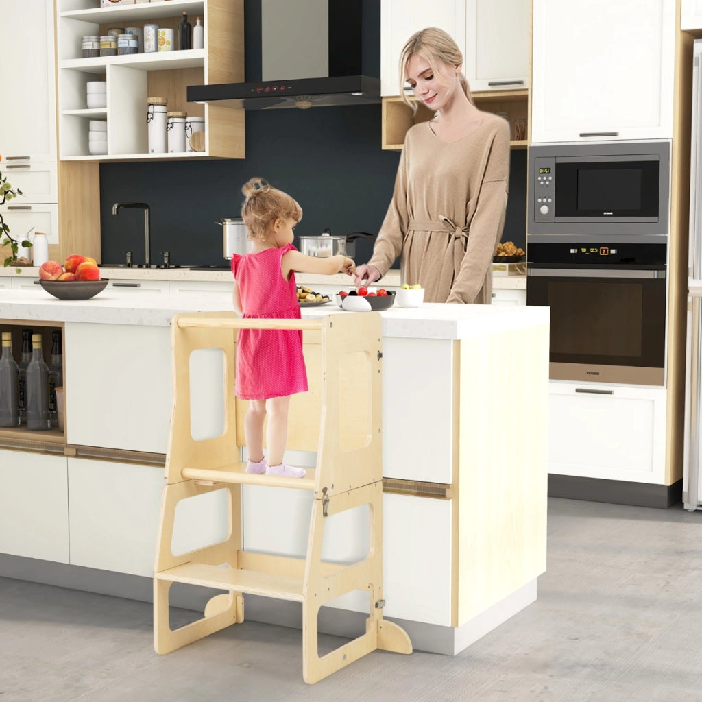 Set di giochi da arrampicata per bambini 7-in-1, Struttura da arrampicata pieghevole con rampa reversibile Naturale