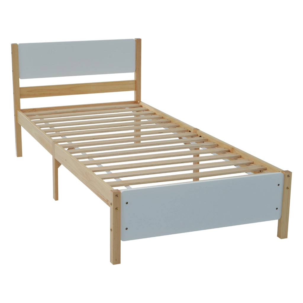 LETTO Singolo 90x200 cm in Legno e MDF Bianco e Naturale