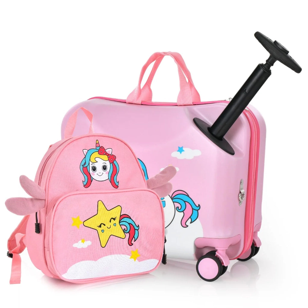 Set di 2 valigie per bambini: valigia 47 x 26,5 x 36,5 cm e zaino 26 x 30 cm con moderna seduta ergonomica in ABS rosa 20_0009826
