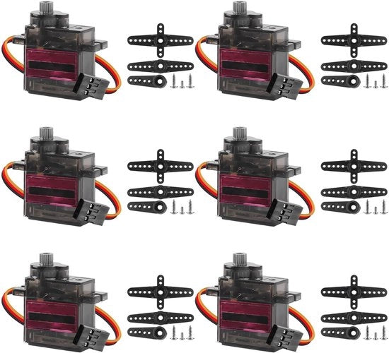 Servomotore 6 pezzi - Micro-servomotore - Trasmissione a ingranaggi lineare - Angolo di controllo di 180 gradi - Leggero - Compatibile con Arduino - Mini motore