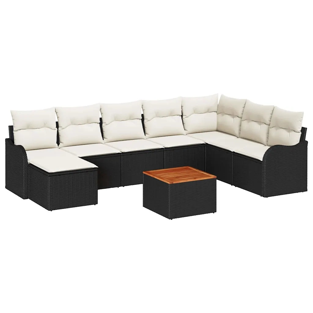 Set Divano da Giardino con cuscino 9 pcs Nero polyrattan