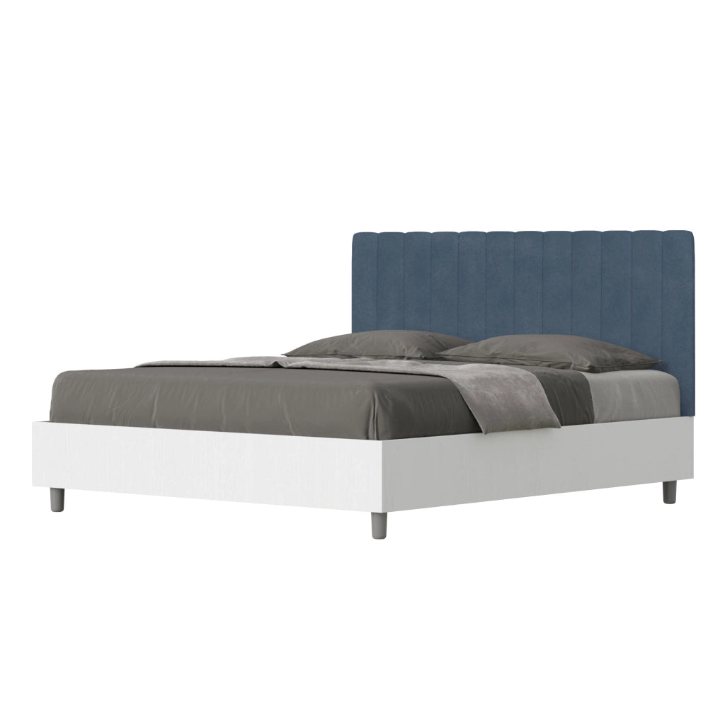 Letto Matrimoniale 160x190 cm con Rete e Contenitore Kaia Blu