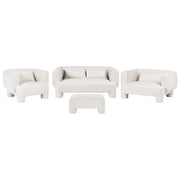 Set da salotto Divano a 3 posti in tessuto bianco morbido e sinuoso Poltrona Loveseat Pouf Stile retrò minimalista