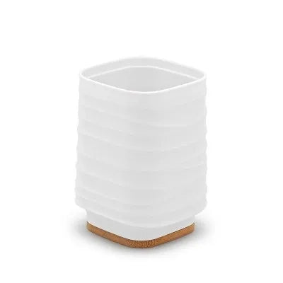 Portaspazzolini da appoggio bianco in abs e bambù Wave