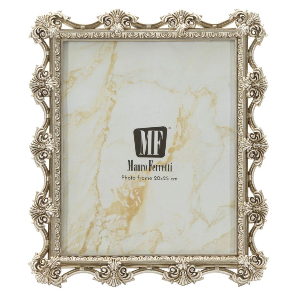Cornice portafoto Florence argento barocca con rose e volute 20x25 cm