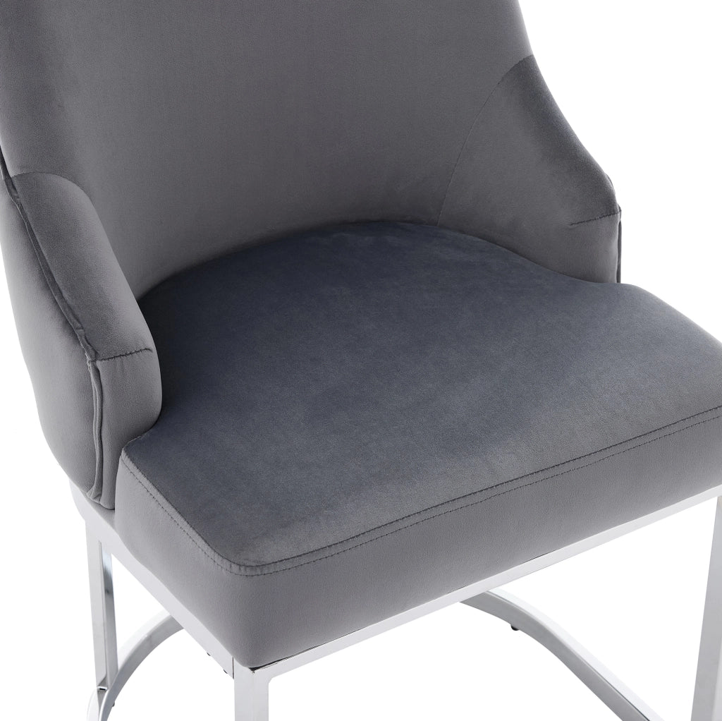 Set di 4 sedie da pranzo 59x55x89 cm con rivestimento in velluto; schienale trapuntato; grigio e argento