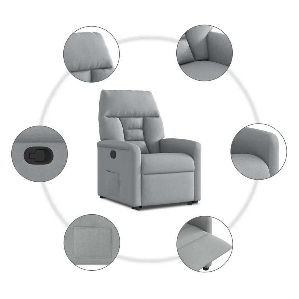 Poltrona Alzapersona Reclinabile Grigio Chiaro in Tessuto 3303032