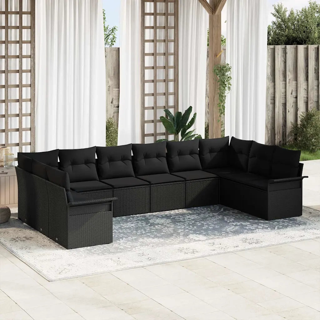 Set Divano da Giardino con cuscino 10 pcs Nero polyrattan 3345543