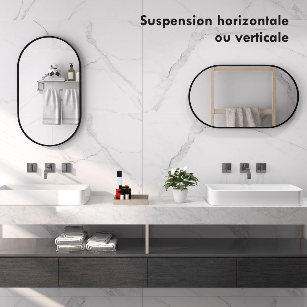 Specchio ovale da parete ¨C Xylo ¨C cornice in alluminio nero 40x70 cm