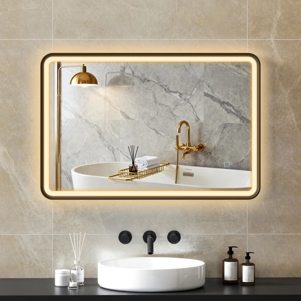 Specchio bagno LED 90x60cm ¨C Xylo ¨C illuminazione parete anti-appannamento 3 colori dimmerabile nero