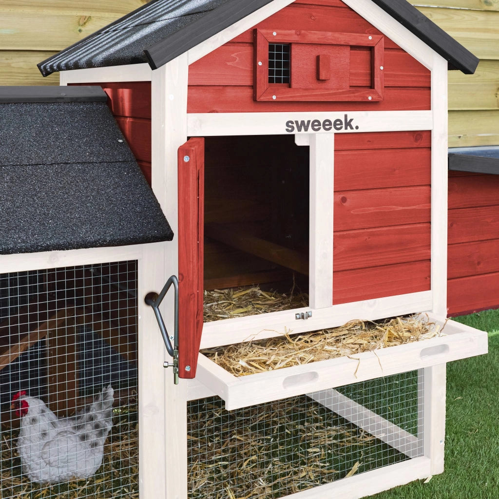 Pollaio in legno con recinto per 3 galline, rosso
